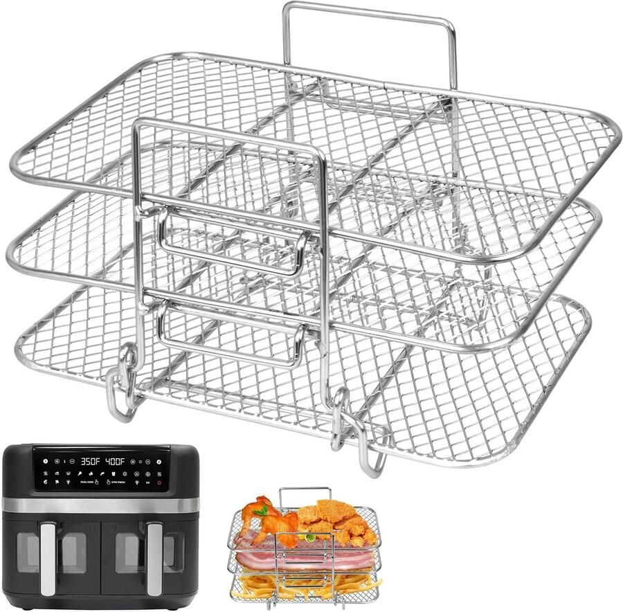 Omgoods 3-Laags Air Fryer Rack van RVS voor Grilling en Koken