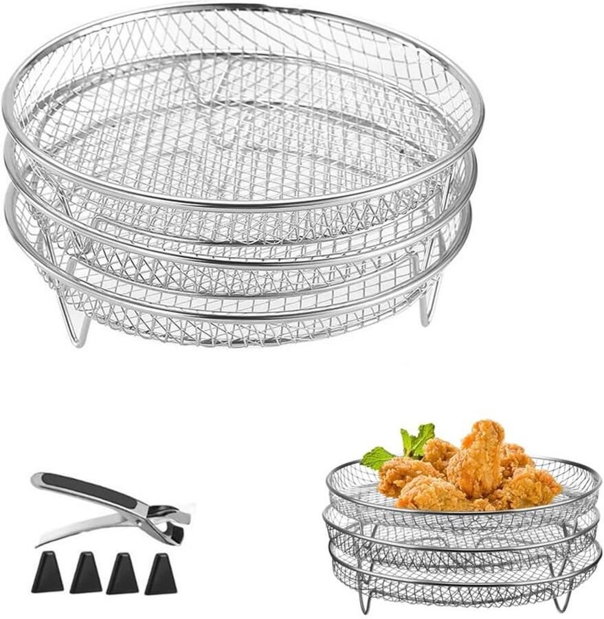 Omgoods 3-Laags Frituurmand voor Heteluchtfriteuse van Roestvrij Staal
