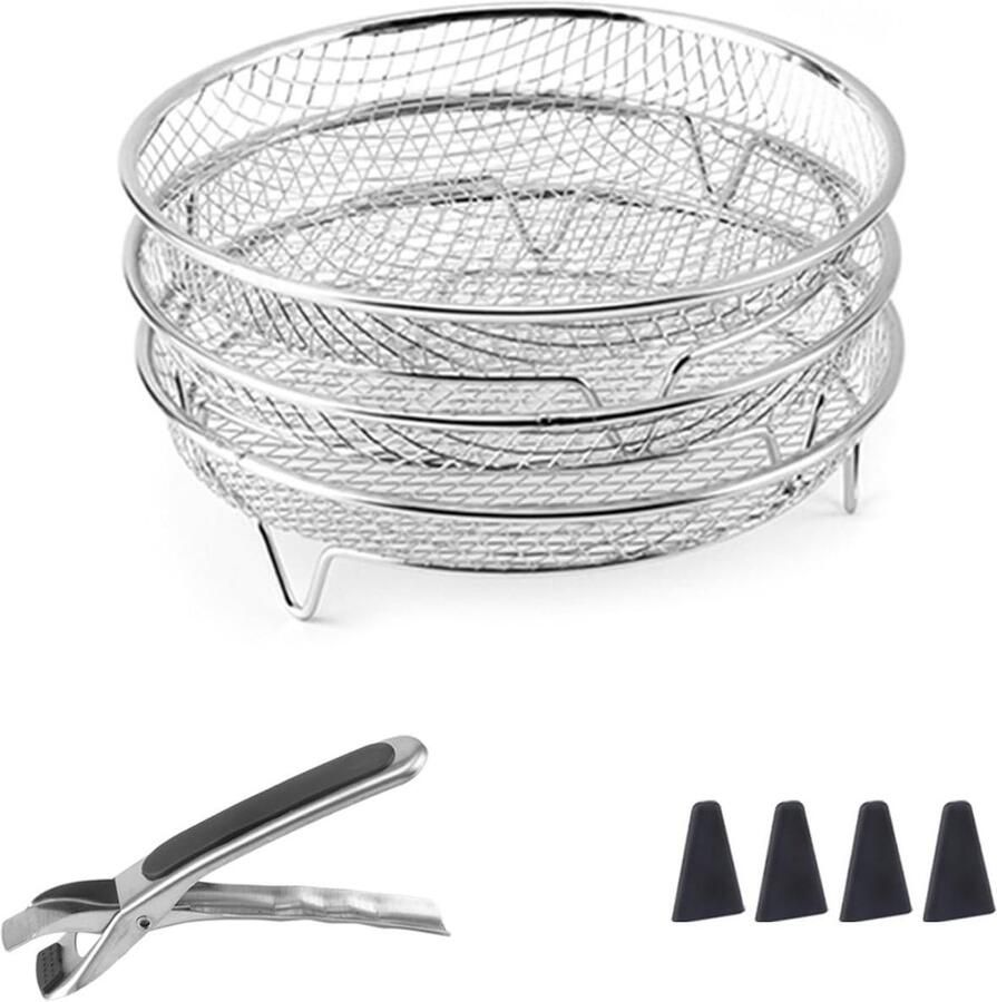 Omgoods 3-Laagse RVS Grillstand voor Airfryer en Frituurpan
