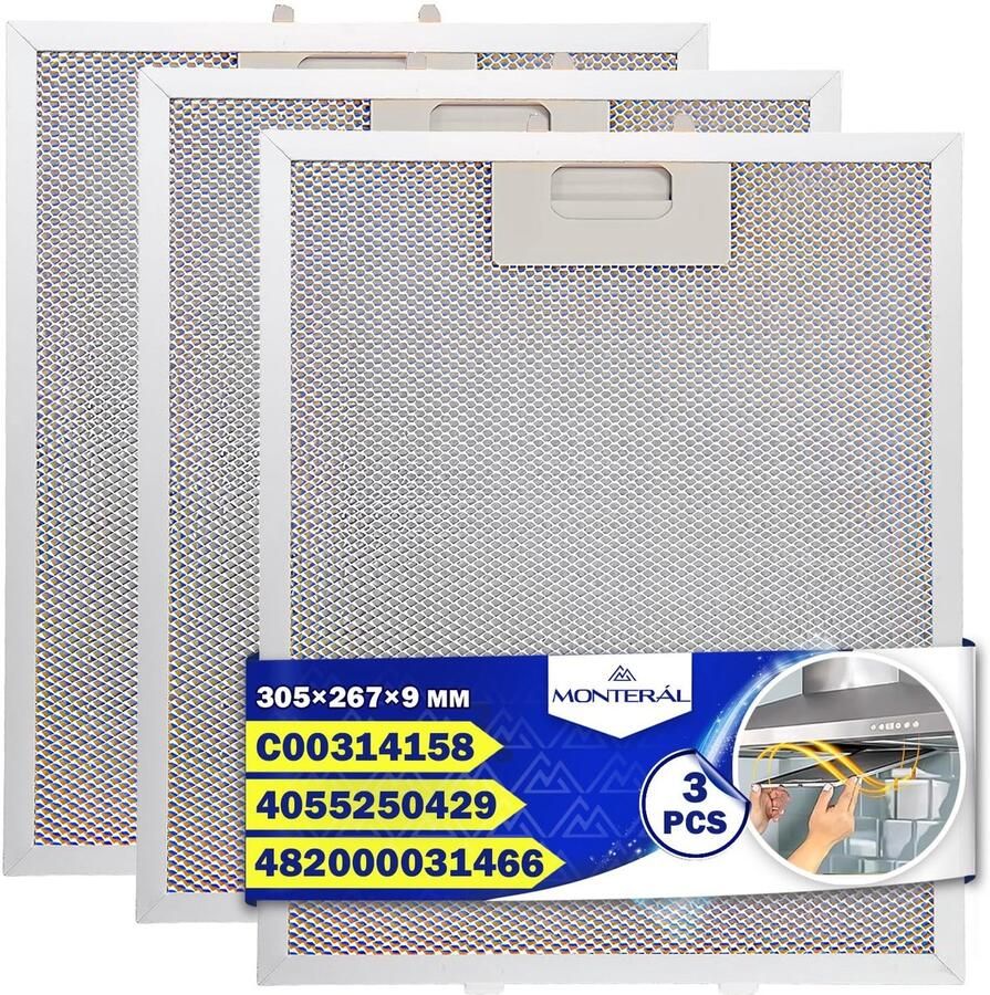 Omgoods 3 Stuks Aluminium Vetfilters voor Afzuigkap 305 x 267 x 9 mm