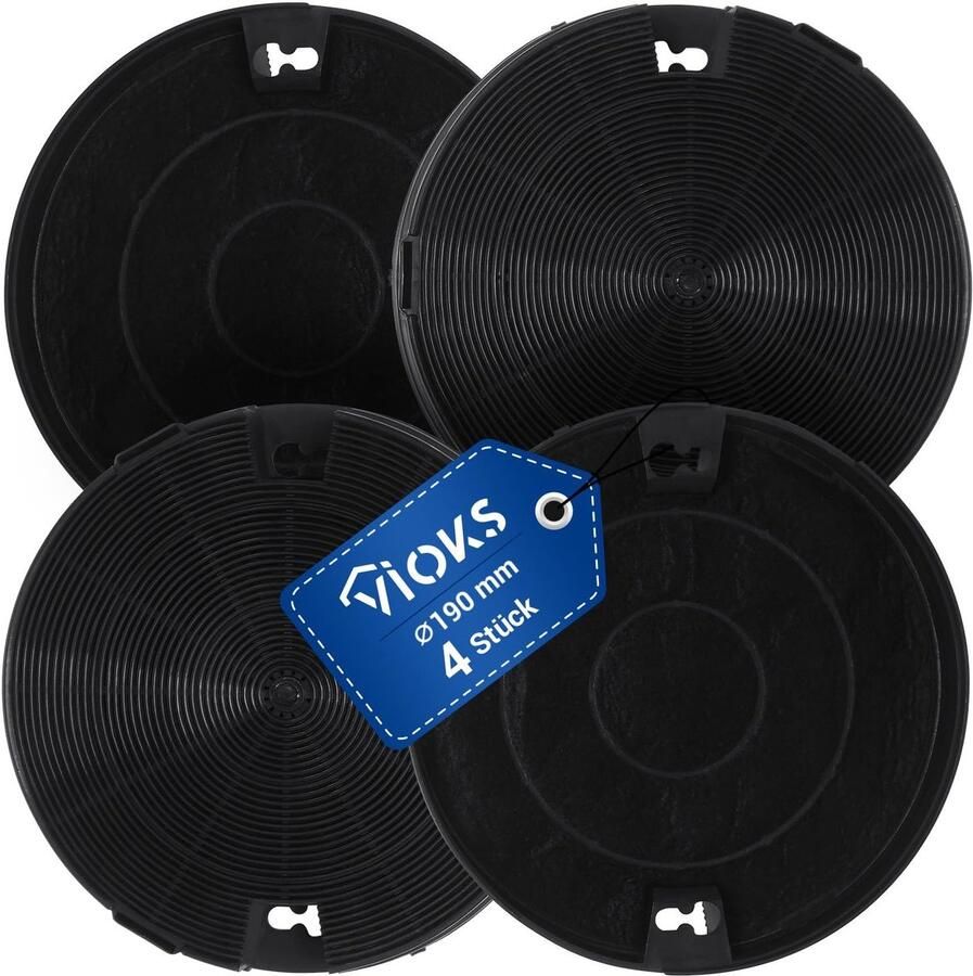 Omgoods 4 x Geactiveerde Koolstoffilter 190 mm Ø Vervangingsfilter voor Afzuigkappen