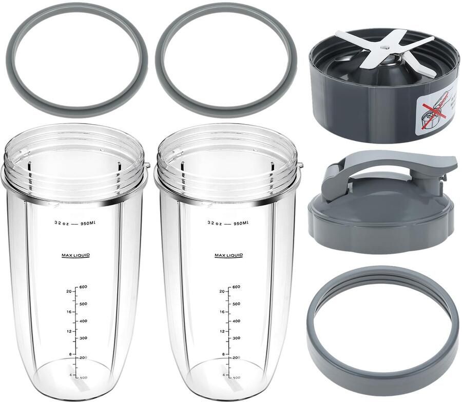 Omgoods 8-delige Vervangset voor Nutribullet Blender Cups & Snijblad 945ml met To-Go Deksel