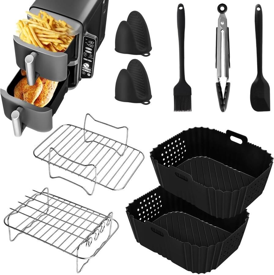 Omgoods- Air Fryer Accessoires 13-delig Siliconen Luchtfrituurliners Luchtfrituurmanden Grillrooster Handschoenen Voedselclip voor Oven Luchtfrituuraccessoires