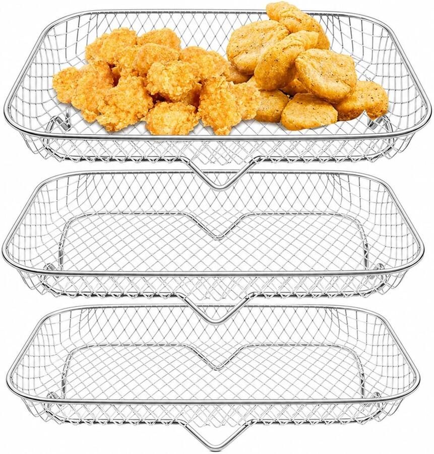 Omgoods- Airfryer Rack Stapelbaar RVS Multi-Layer Dehydrator Airfryer Accessoires 7.8 Inch Geschikt voor Bakken Roosteren