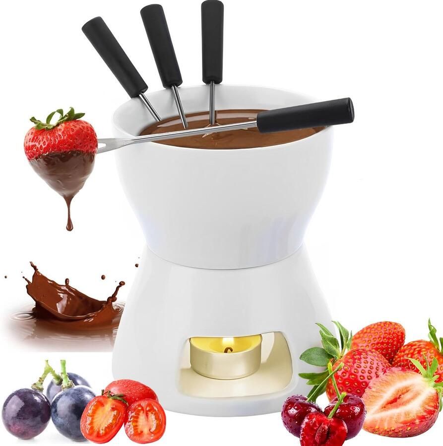 Omgoods Complete Fondue Set met Pot Kaars en 4 Vorken