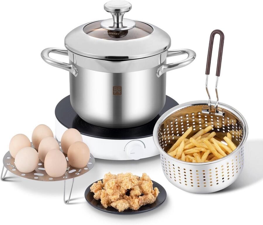 Omgoods Diepe Frituurpan met Deksel 4 Liter