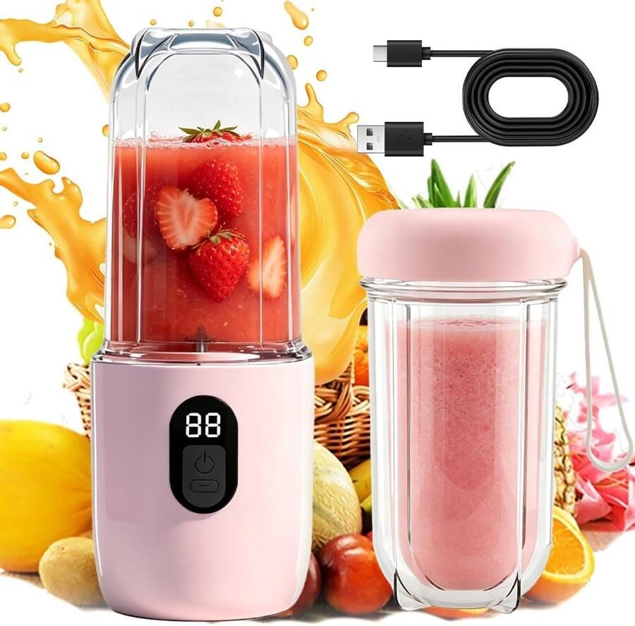 Omgoods Draagbare Blender 500ml met USB Oplaadfunctie en Vervangbeker