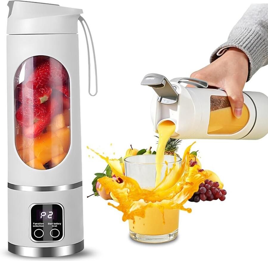 Omgoods Draagbare Blender met LED Display en 12 Messen in Wit
