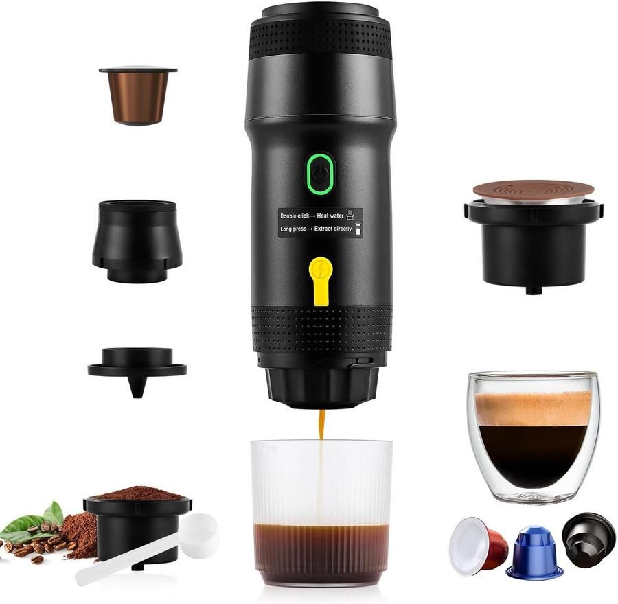 Omgoods Draagbare Espresso Machine 20 Bar 3-in-1 Koffiemaker voor Kamperen en Kantoor