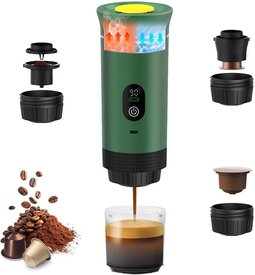 Omgoods Draagbare Koffiemaker 3-in-1 met Digitaal Display Espresso voor Thuis en Reizen