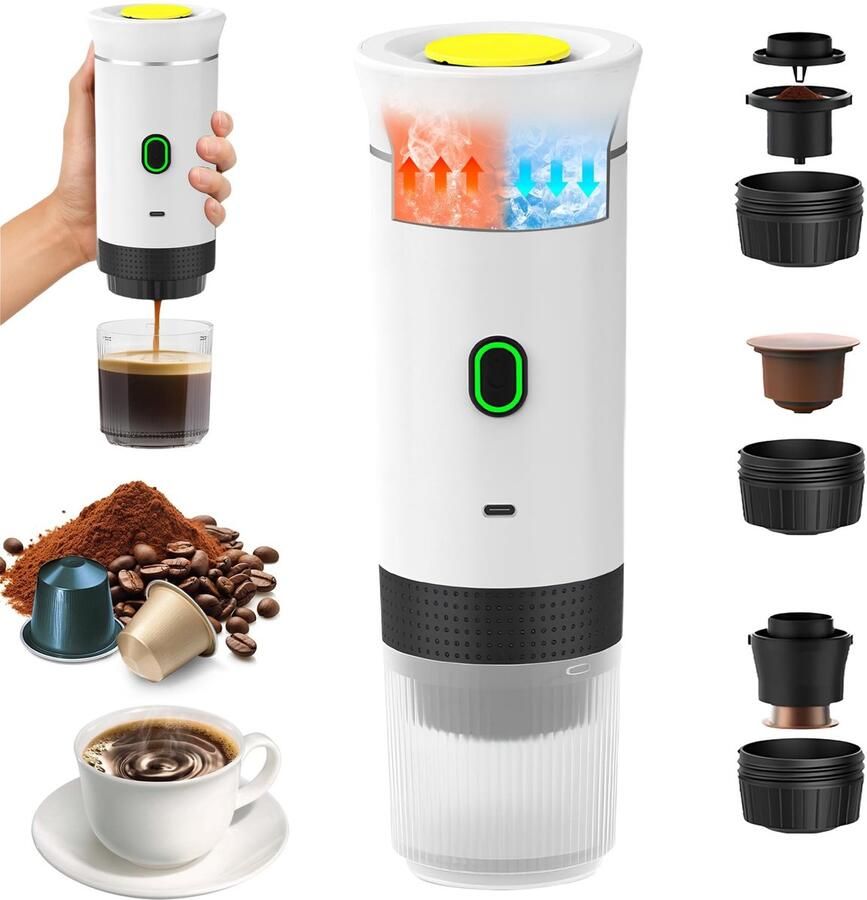 Omgoods Draagbare koffiezetter 3-in-1 elektrische espresso machine voor onderweg