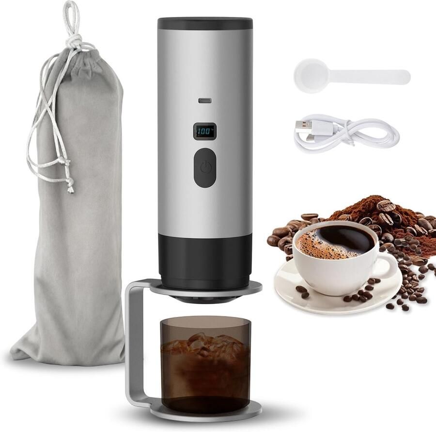 Omgoods Draagbare koffiezetter 3-in-1 mini espresso machine met USB en capsules