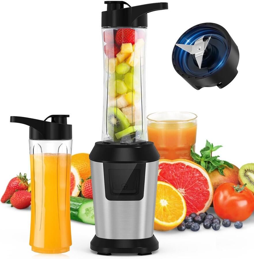 Omgoods Draagbare Mini Blender met 2 Smoothie Flessen en 500W Motor