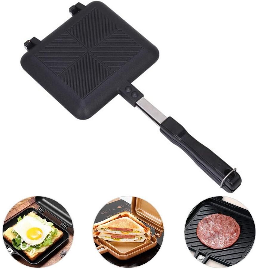 Omgoods Dubbelzijdige Sandwich Maker Pan Ideaal voor Binnen en Buiten