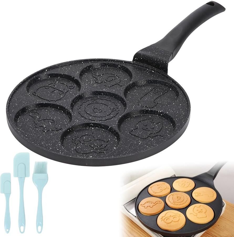 Omgoods Eierpan met 7 Gaten en Olieborstel 26 cm met Antiaanbaklaag