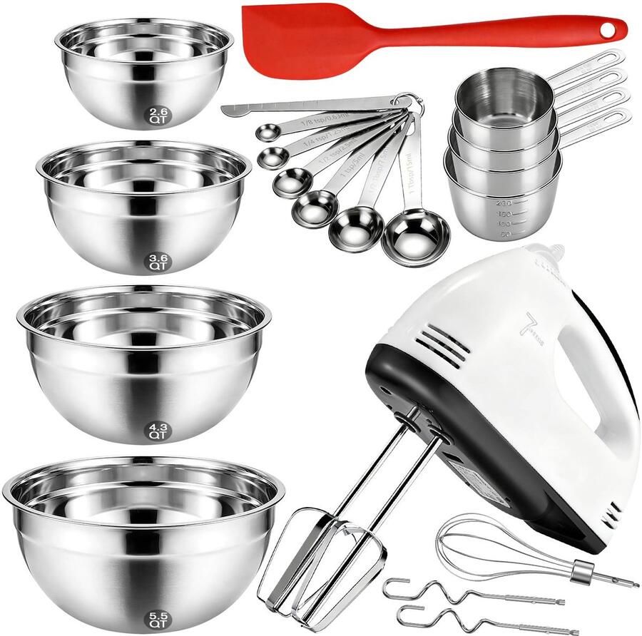 Omgoods Elektrische Handmixer met 7 Snelheden en Mengkommen