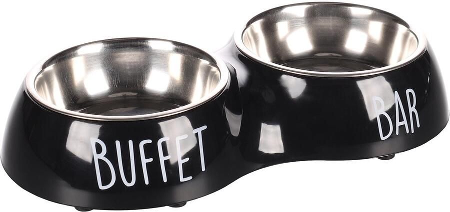 Omgoods F Divar Dubbele Voerplaat met Bar Buffet Print Zwart 11 cm 2 x 230 ml