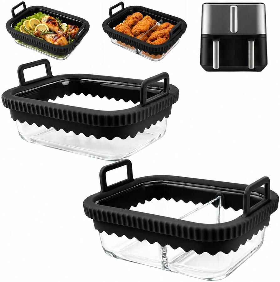 Omgoods Glazen Ovenvormen voor Heteluchtfriteuse met Siliconen Handgrepen