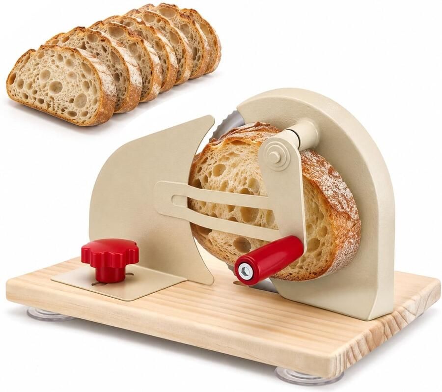 Omgoods Handmatige Broodsnijder met Kom en Verstelbare Schijf Ideaal voor Brood Kaas en Groenten