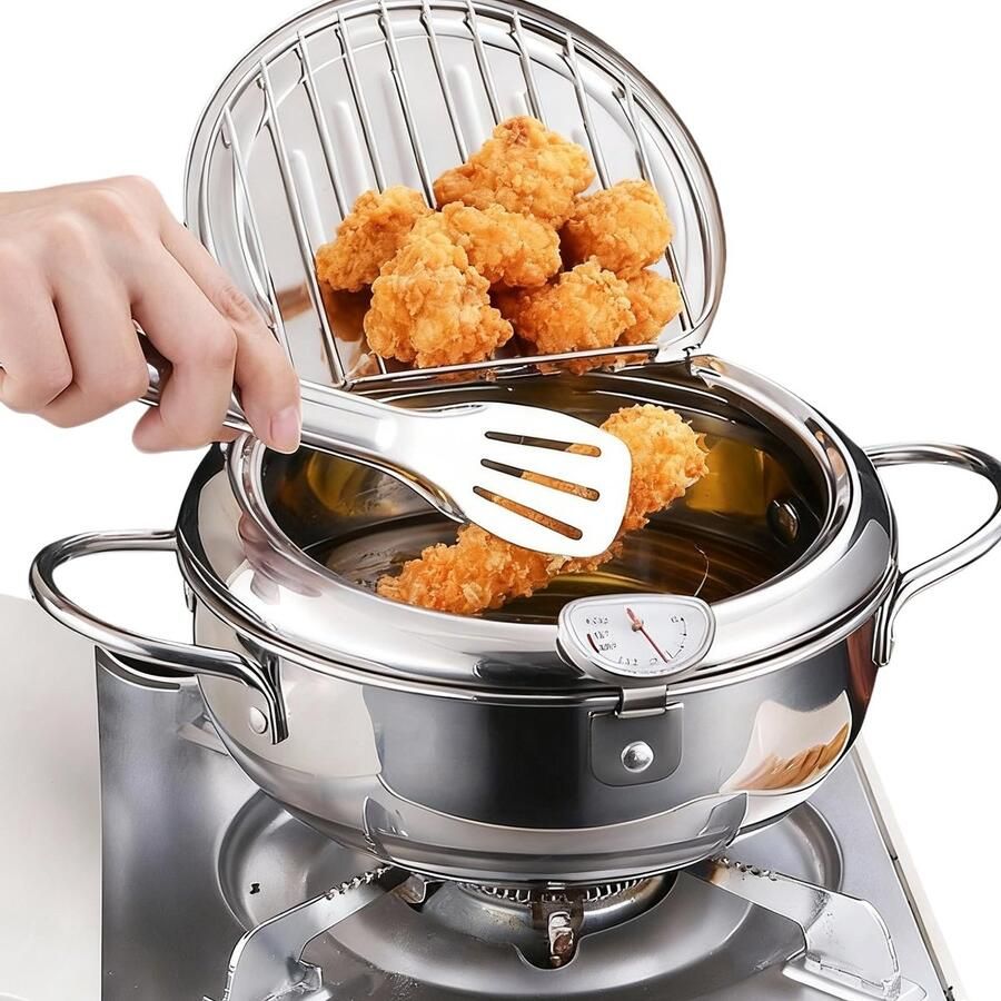 Omgoods Japanse Frituurpan met Thermometer 2.2L Roestvrij Staal