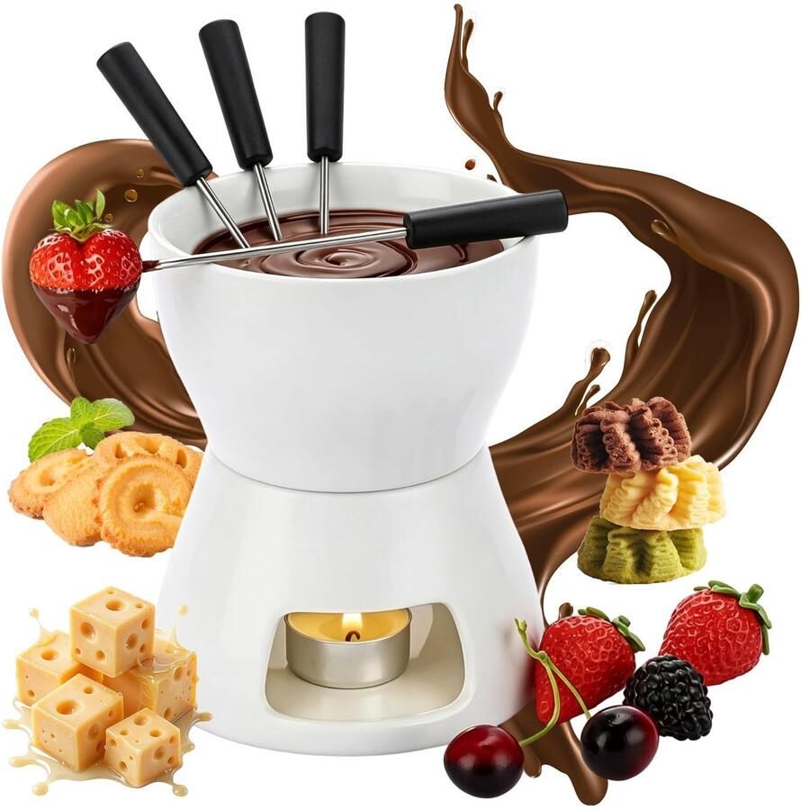 Omgoods Keramische Chocolade Fondue Set 400ml met Vorken