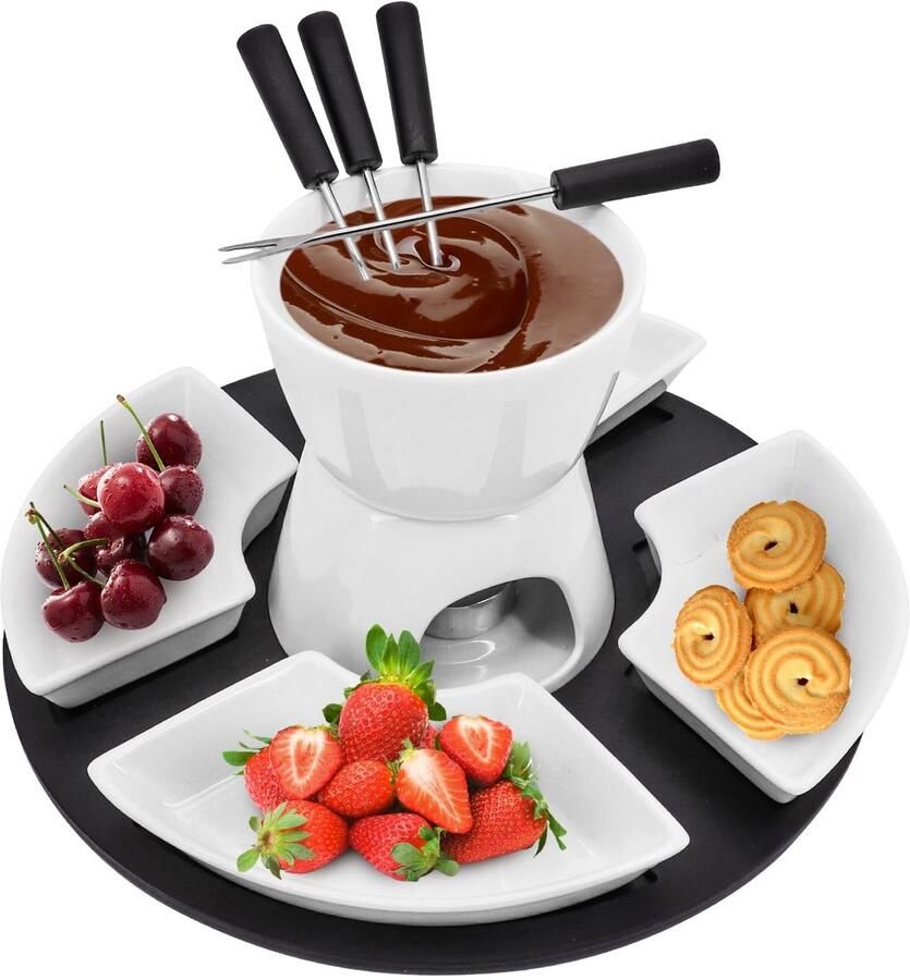 Omgoods Keramische Fondue Set met 4 Forks en 4 Schalen