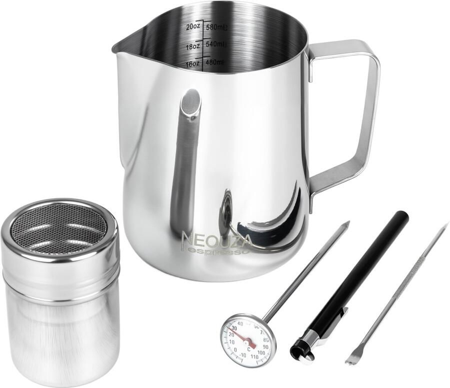 Omgoods Melkopschuimer en Thermometer Set voor Koffiemachines 350ml