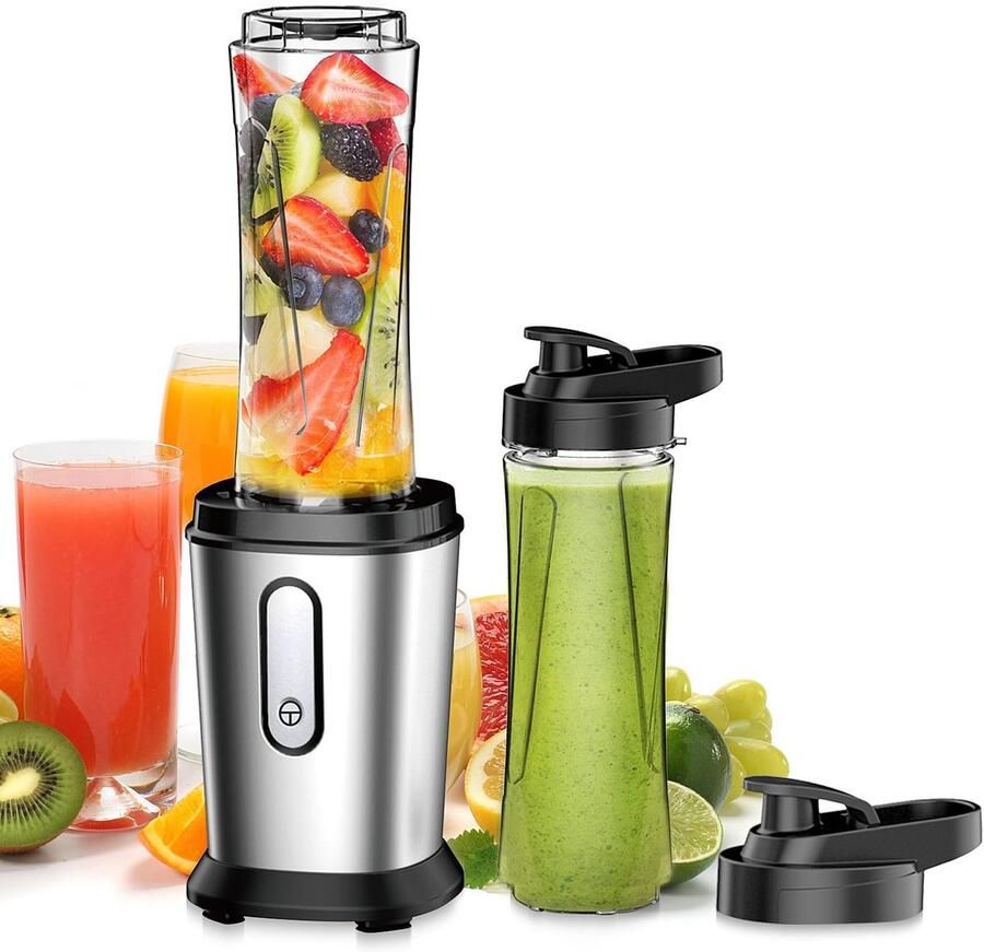 Omgoods Mini Blender met 2 BPA-vrije Flessen 500W Ideaal voor Smoothies
