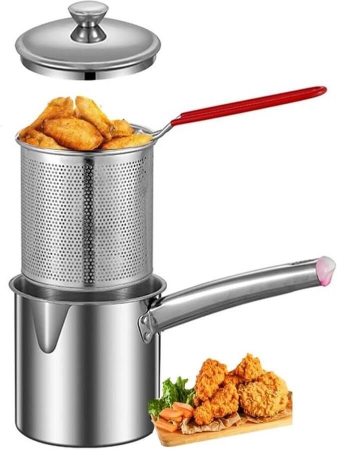 Omgoods Mini Frituurpan met RVS Frituurmand voor Thuisgebruik