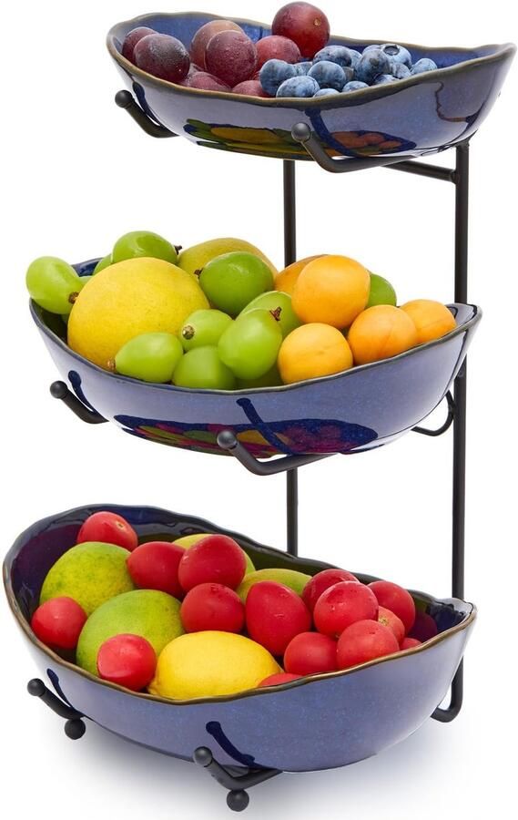 Omgoods Multifunctionele Keramische Fruitstand met 3 Lagen