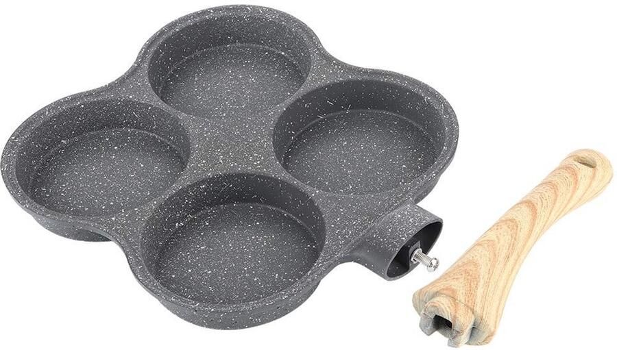 Omgoods- Omeletpan 4 Gaten Antiaanbaklaag Warmte-isolerende Handgreep Geschikt voor Inductie Gasfornuis Veilig en Betrouwbaar Comfortabel Koken Koekenpan