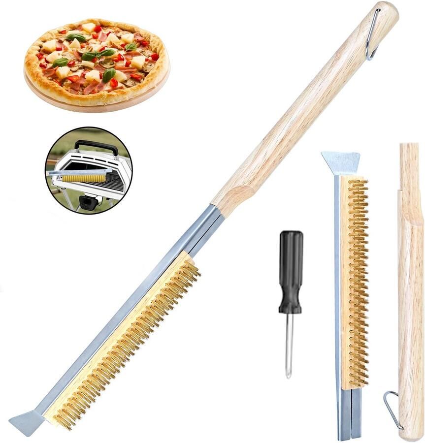 Omgoods Pizza Stone Borstel & Oven Borstel met Rvs Schraper Ideaal voor Grill en Oven