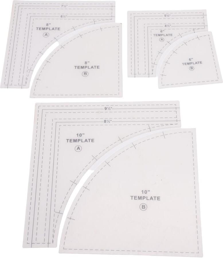 Omgoods- Quiltsjablonen Boogvormige Linialen 3 Sets 10 8 6 Inch Naadtoeslag 1 4 Inch Knutselgereedschap Efficiënt Ontwerp Snijliniaal