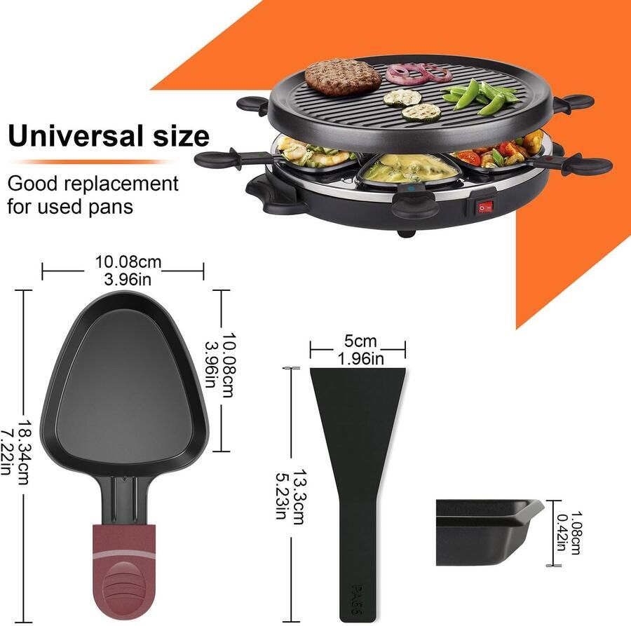 Omgoods Raclette Pan Set met 8 Nylon Schrapers en Handvatten - Foto 2