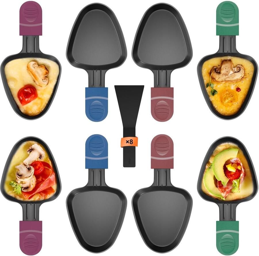 Omgoods Raclette Pan Set met 8 Nylon Schrapers en Handvatten