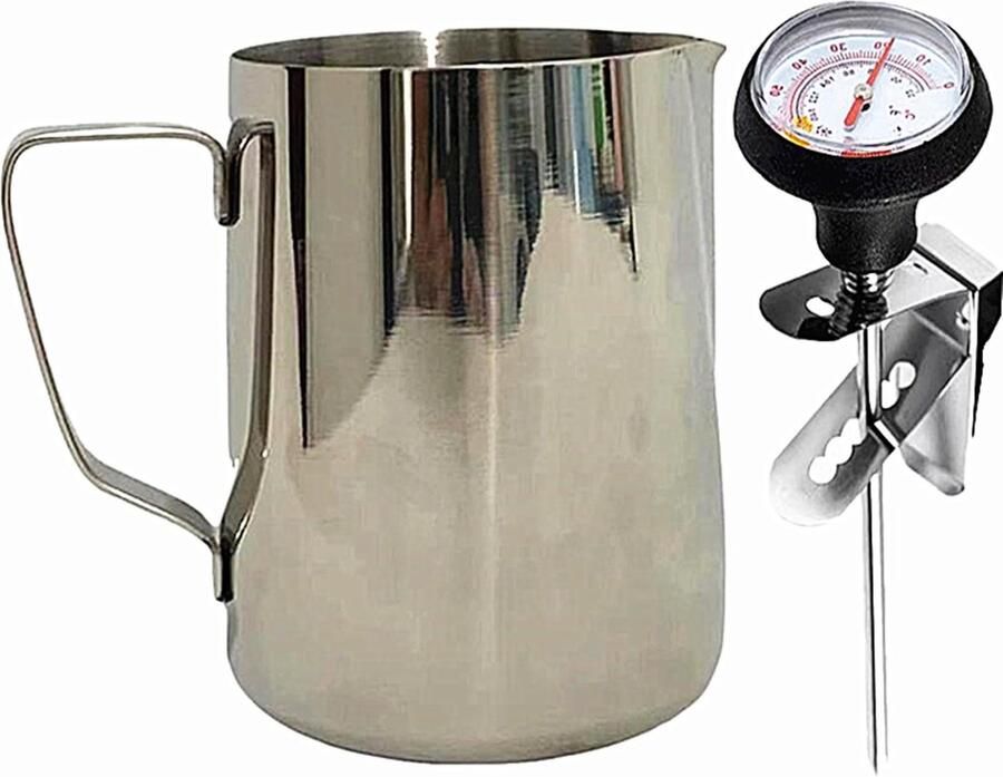 Omgoods Roestvrijstalen Melkopschuimer met Thermometer voor Latte Art