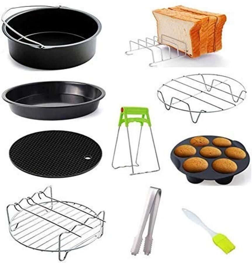 Omgoods Set van 10 Universele Air Fryer Accessoires met Pizzapan