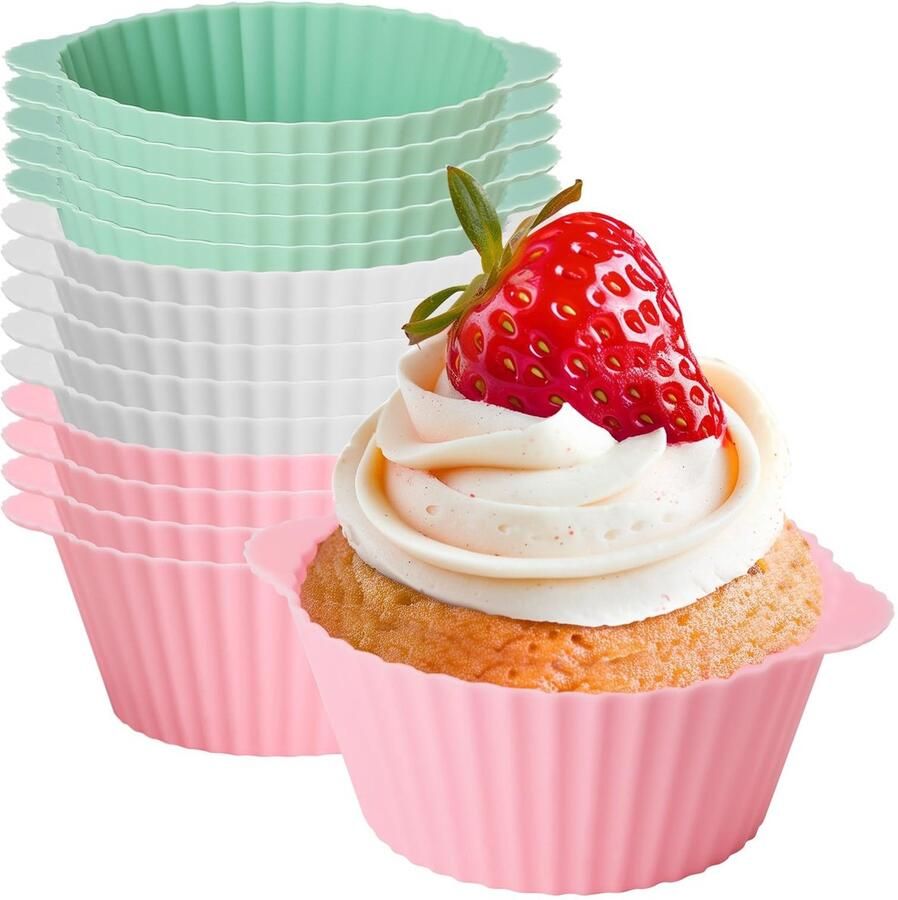 Omgoods Set van 12 Silicone Ramekins voor Air Fryer in Roze Blauw en Grijs