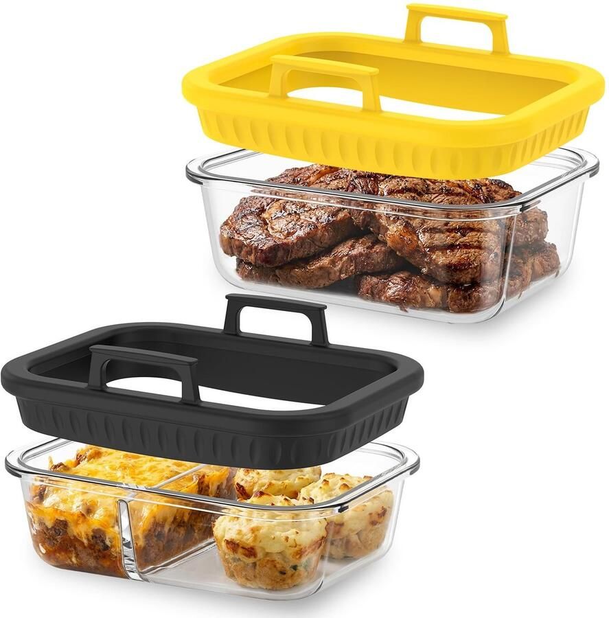 Omgoods Set van 2 Glazen Ovenvormen voor Airfryer Hittebestendige Bakvormen