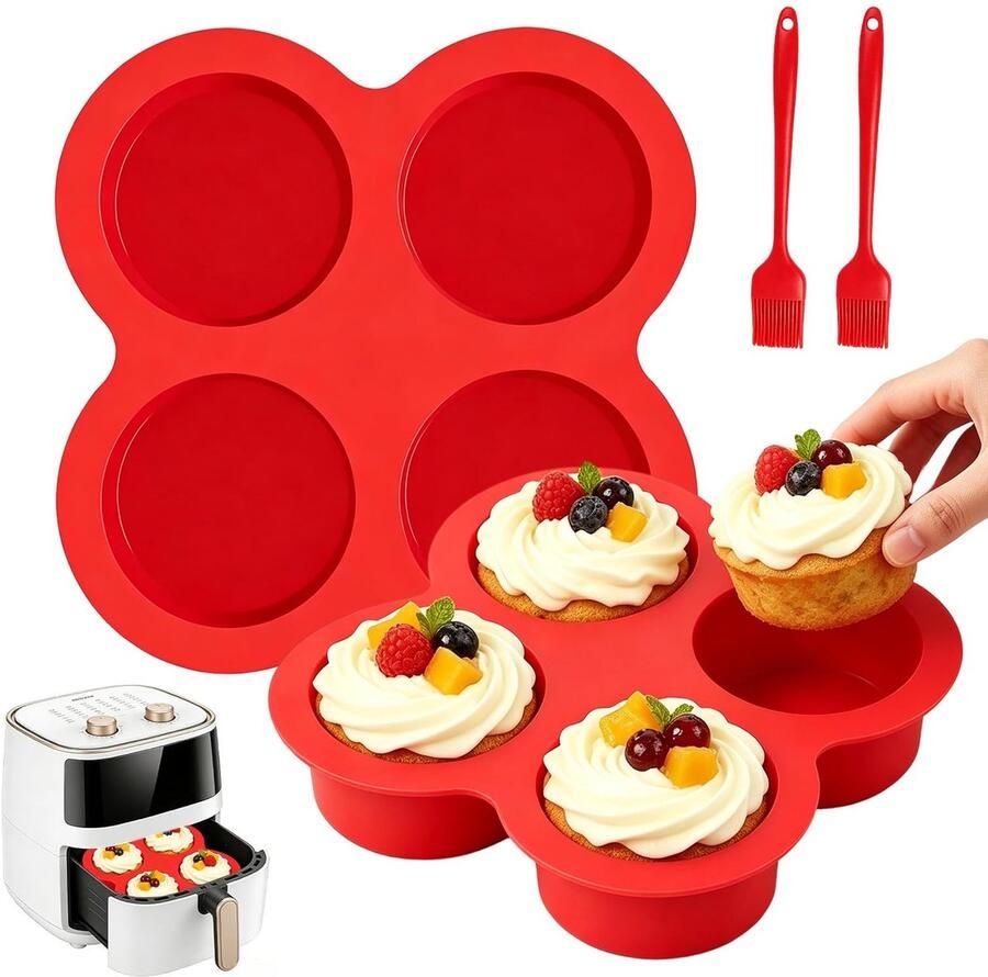 Omgoods Set van 2 Siliconen Muffinvormen voor heteluchtfriteuse