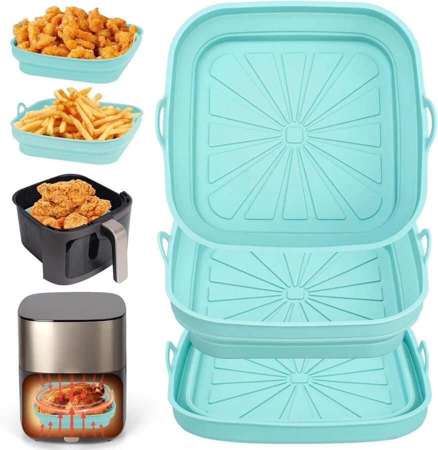 Omgoods Set van 3 Herbruikbare Siliconen Vormen voor Airfryer en Oven