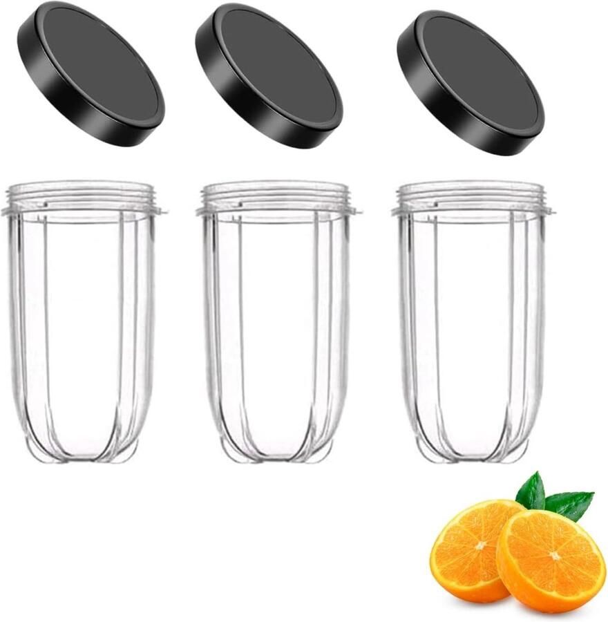 Omgoods Set van 3 Vervangende Bekers met Deksel voor 250W Blender