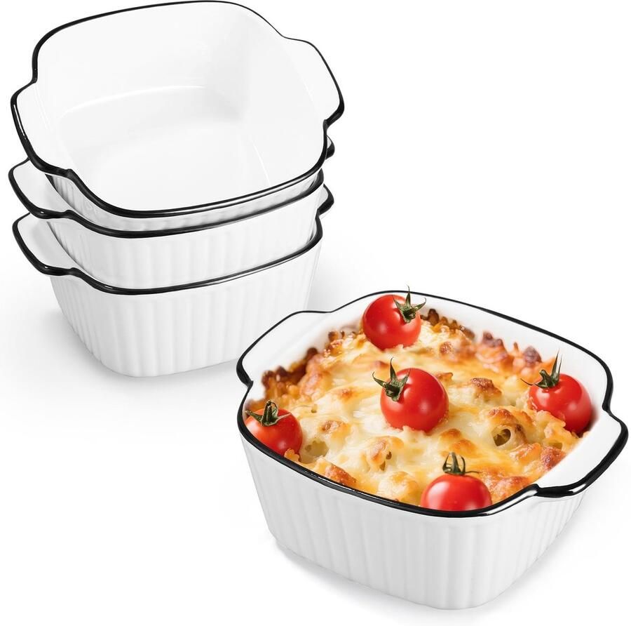 Omgoods Set van 4 Keramische Bakschalen 400 ml Geschikt voor Oven en Magnetron