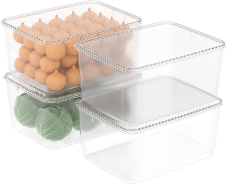 Omgoods Set van 4 Voedselopslagdozen 10L voor Magnetron en Vriezer