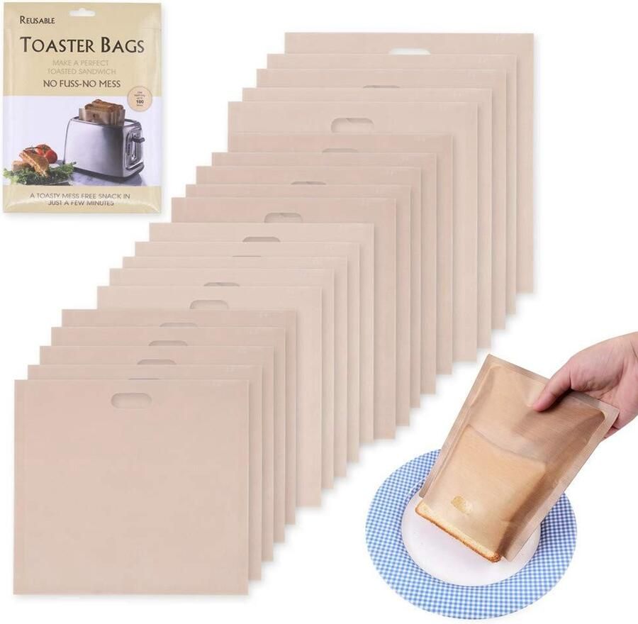 Omgoods- Toastie Zakken 20 Stuks Herbruikbaar Antiaanbak Wasbaar Teflon Hygiënisch Voor Broodrooster Oven