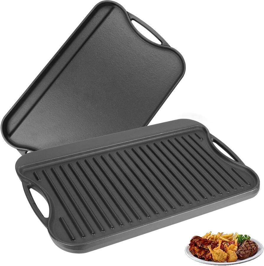 Omkeerbare Gietijzeren Bakplaat 2-in-1 Grillplaat voor Gasfornuis en Buiten