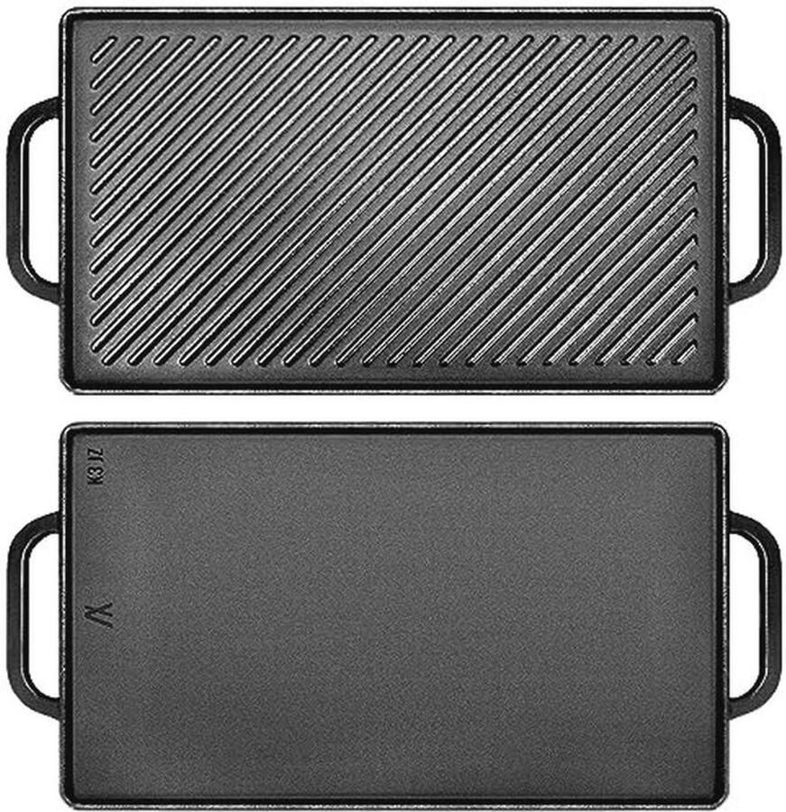Omkeerbare Gietijzeren Bakplaat 20 x 10 5 cm Dubbelzijdige Grillplaat voor Binnen en Buiten Koken