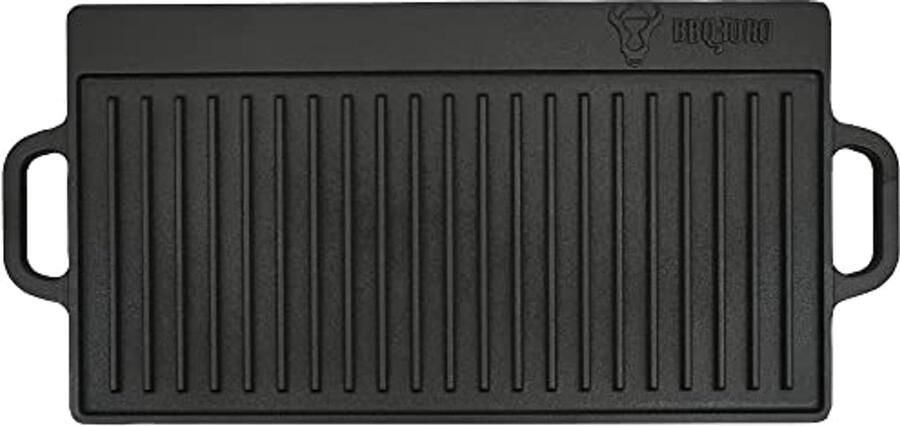 Omkeerbare gietijzeren grillplaat 50 x 23 cm met handgrepen voor perfect grillen