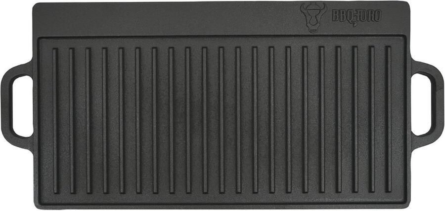 Omkeerbare gietijzeren grillplaat 50 x 23 cm met handgrepen voor perfect grillen