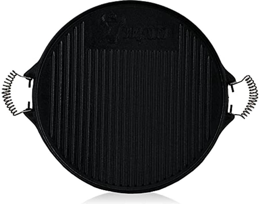 Omkeerbare gietijzeren grillplaat met handgrepen Ø 42 cm Geëmailleerd Perfect voor gas- en houtskoolgrills